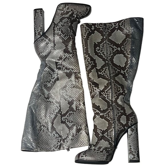 Gucci Aquamarine Blue Python Horse bit Knee-High Lillian Boots – Size 42– New - Picture 10 of 16